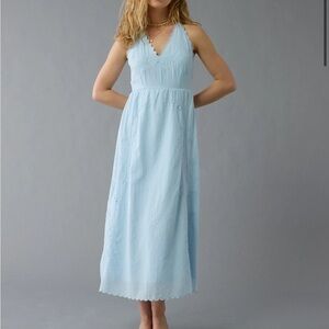 American Eagle Baby Blue Embroidered Maxi Midi Dress Small